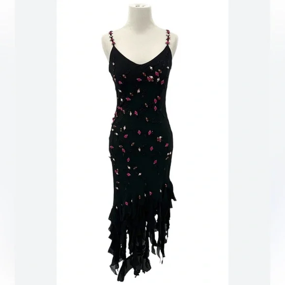 Vintage 90’s Y2K 100% Silk Dress Rose Vintage Beaded Dress Silk Slip Dress Fairy - Picture 5 of 17